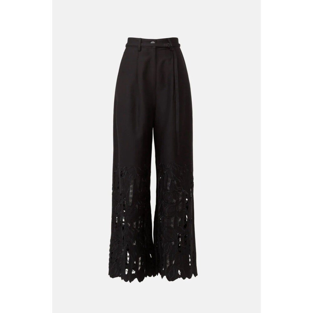 Sabina Musayev Black Bender Lace Cutout Wide Leg Pants  w Belt